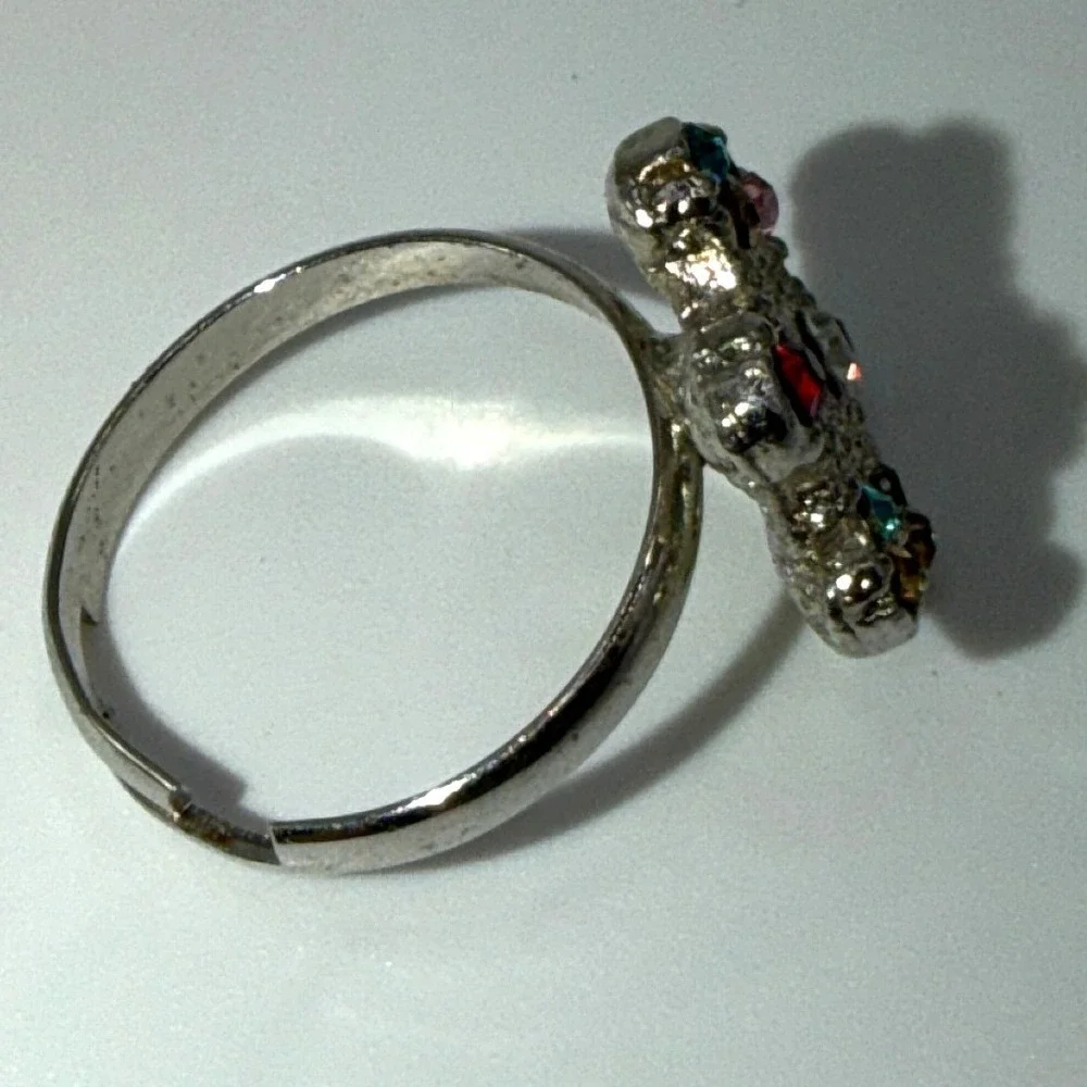 Silver Tone Multicolor Rhinestone Cluster Ring Adjustable‎ Size 8–8.25